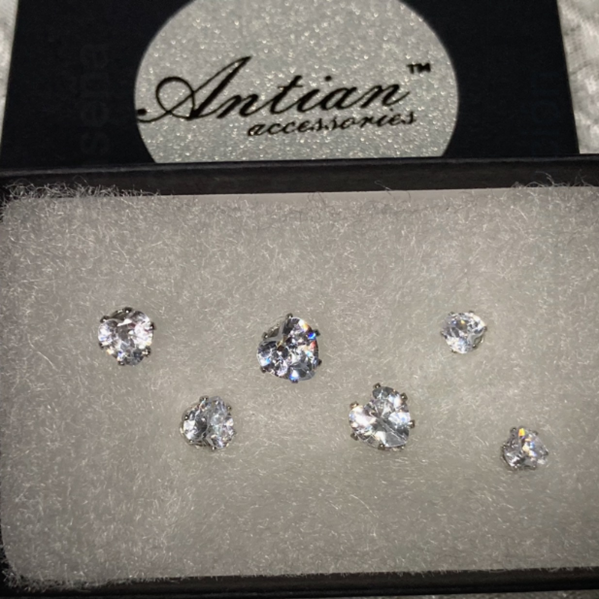 Antian Accessories Heart Stud Earrings Set 3 Sizes (Silver-Tone)
